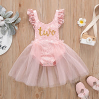 Baby's Flying Sleeve Lace Mesh Print Onesie