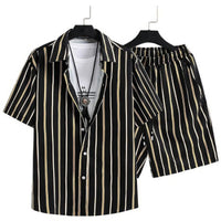 Men's Cardigan Casual Suit Digital Printing Short Sleeve Shorts Suit