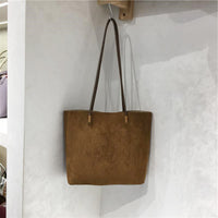 Retro Suede-Like Fabric Simple Handheld Shoulder Tote Bag