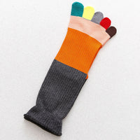 Japanese Toe Socks Female All Cotton Mid-calf Length Socks Autumn And Winter Color Finger Color Matching Bunching Socks