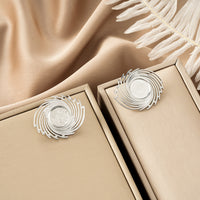 Oval Stainless Steel Earrings, Trendy Geometric Heart Texture, 18K Gold Plated Ear Studs, Titanium Steel