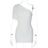 Solid-color Sexy Trendy Off-shoulder Pleated Mesh Dress For Women