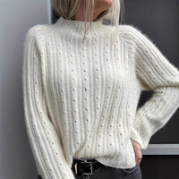 Laid-back Style Hollow-out Knitted Pullover With A Crew Neck