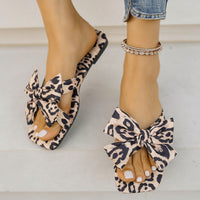 Women's Bow Leopard Print Square Toe Sandals