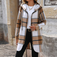 Women's Plaid Loose-fitting Casual Hooded Coat