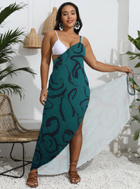 Calligraphy Print One-Piece Beach Dress Suspender Dress For Women