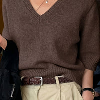 Women's Pure Color All-matching Elegant V-neck Knitted Sweater