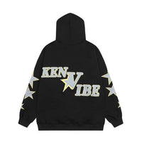 Men's Autumn And Winter High Street Fashion Design Five-pointed Star Fleece-lined Pullover