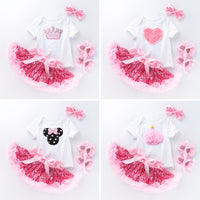Pink sequined tutu skirt short sleeve high quality cotton romper