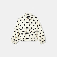 Heart Printed Jacket Coat Lapel Zipper Pocket