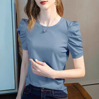 Retro Pleated Puff Sleeve Top For Women