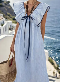 Women'S Casual Striped Dress With Ruffles