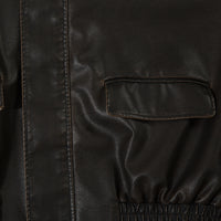 American Solid Color Polo Collar PU Leather Coat
