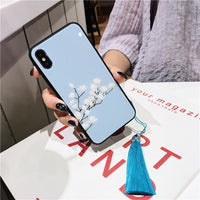 Chinese style court retro flower glass mobile phone shell tassel xs all-inclusive anti-fall applies to 7plus