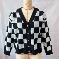Asian Contrast Color Chessboard Plaid Autumn And Winter Women's Sweater