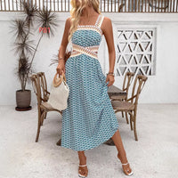 Strap Vintage Print Long Dress