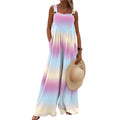 European And American Print Sleeveless Loose Casual Suspender Jumpsuit Wide Leg Pants Women