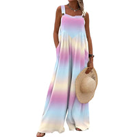 European And American Print Sleeveless Loose Casual Suspender Jumpsuit Wide Leg Pants Women