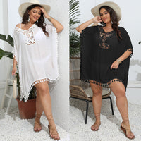 Hand-crocheted Floral Patchwork Tassel Beach Bikini Cover-Up For Women