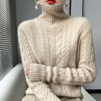 Cable-knit Turtleneck Bottoming Sweater Pure Color All-matching Women's Pullover Gentle Temperament