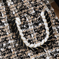 High Neck Ribbing Top Woolen Plaid Skirt Belt Girls Suit