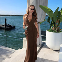 Bodycon Dress Sexy Cross-Neck Halter Evening Gown Long Dress