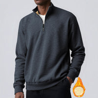 Men's Brushed Hoody Placket Zipper Design Solid Color Turtleneck Coat