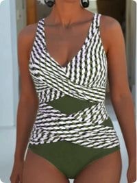 Women's Sleeveless Summer Casual Striped One-piece Tight Swimsuit