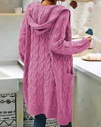 Long Knitted Plus-size Solid-color Sweater With Long Sleeves And Pockets