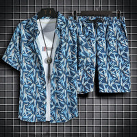 Mens Short-Sleeve Shirt And Casual Shorts Set