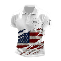 Short-sleeve T-shirt With National Flag Print And A Turn-down Collar POLO Shirt