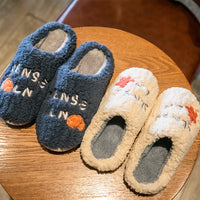 Ins Cute Flower Fleece Slippers Winter Warm Bedroom Floor Slippers Indoor Non-slip Plush Shoes For Women