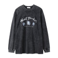 Facial Expression Bag Spoof Printed Distressed Long Sleeves
