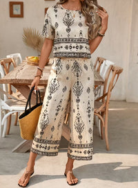 Women's Contrast-Colored Ethnic-Style Printed Set