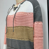 Striped Hooded Knitted Pullover Women's Casual All-matching Hollow Sweater