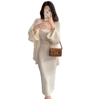 French Style Knitted Hollow Out Slim Fit Waist Cinching Slip Dress
