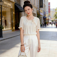 Fashionable And Elegant Women's Clothing Mom-style Summer Thin Chiffon Short-sleeve Top