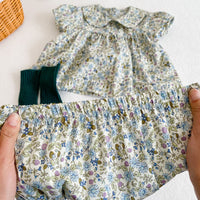 Infants And Girls Orchid Flower Doll Collar Short Sleeve Shirt Set