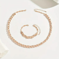 2PCS Glass Leaf Necklace Set Elegant Rhinestone Chain Necklace Bracelet For Women Fashion Luxury Jewelry Set