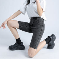 Simple Temperament Trendy With Denim Five-point Pants Women's Tight-fitting