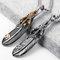 Titanium Steel Casting Feather Pendant Necklace