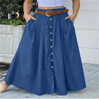 Fall Women's Long Dress Button High Waist Pure Color Pocket Casual