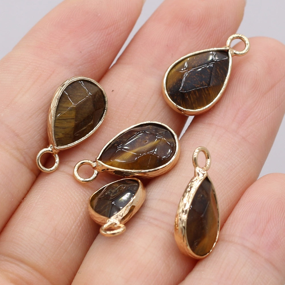 Natural Stone Drop-shaped Gold-plated Edge Pendant