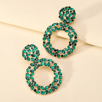 Luxury Elegant Two Tier Full Rhinestone Hollow Circle Statement Dangle Earrings For Women Party Prom Wedding Evening Daily Wear