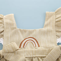 Concealed Button Sleeveless Rainbow Embroidered Triangle Jumpsuit