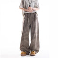 Brown Plaid Casual Wide-Leg Pants Womens