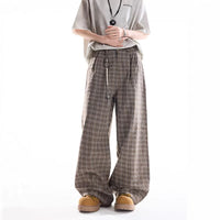 Brown Plaid Casual Wide-Leg Pants Womens