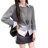 Ladies' Loose Twisted Round Neck Solid Color Sweater