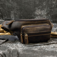 Retro Leather Fanny Pack Men's Crazy Horse Leather Chest Bag