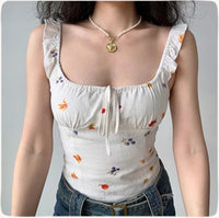 Flower Print Chest Strap Camisole Off-shoulder Short Top